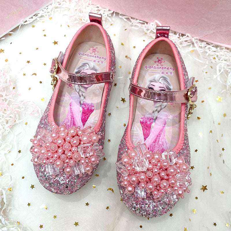 Princess Shoes New Spring And Autumn Aisha Crystal Children's Soft Sole Small Leather Shoes