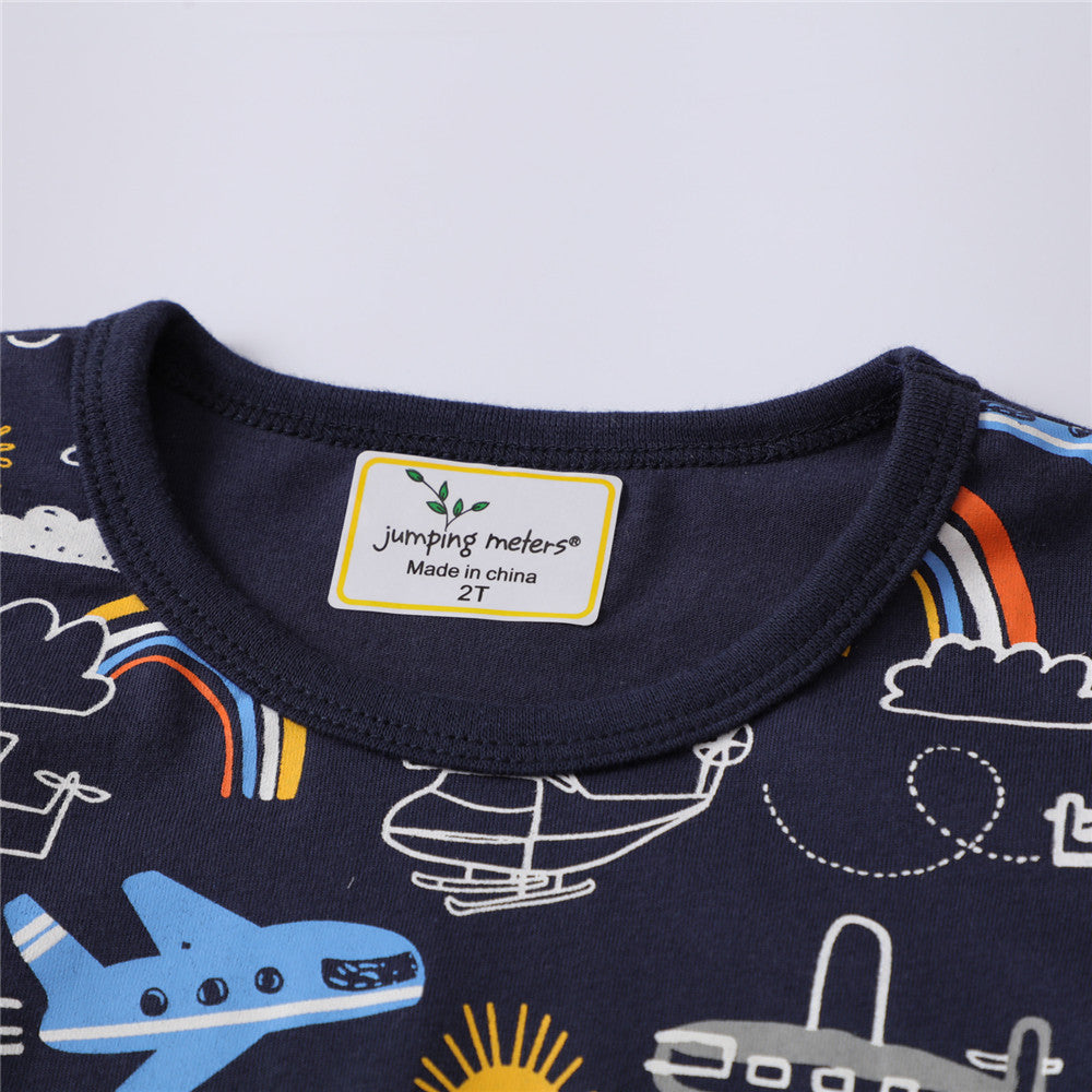 Summer Boys Round Neck Print Children's T-shirt Knitted Cotton Cartoon Top T - Tokcobstore