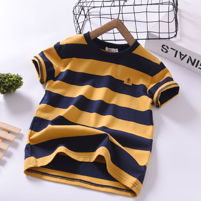 Boys Short-sleeved Summer Children's New Korean T-shirt, Big Children's Summer Half-sleeved Cotton Striped Thin And Loose - Tokcobstore