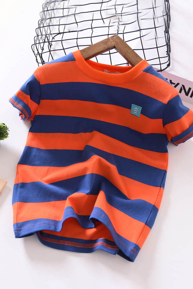 Boys Short-sleeved Summer Children's New Korean T-shirt, Big Children's Summer Half-sleeved Cotton Striped Thin And Loose - Tokcobstore