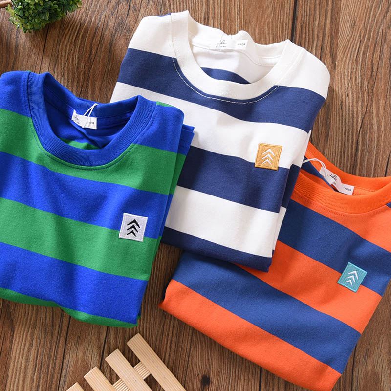 Boys Short-sleeved Summer Children's New Korean T-shirt, Big Children's Summer Half-sleeved Cotton Striped Thin And Loose - Tokcobstore
