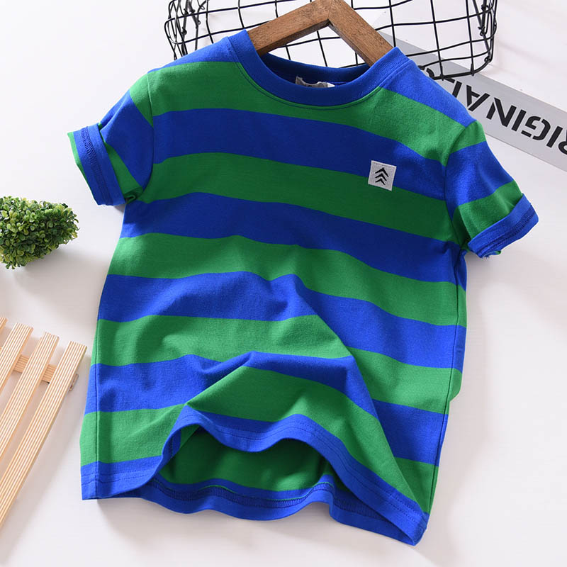 Boys Short-sleeved Summer Children's New Korean T-shirt, Big Children's Summer Half-sleeved Cotton Striped Thin And Loose - Tokcobstore