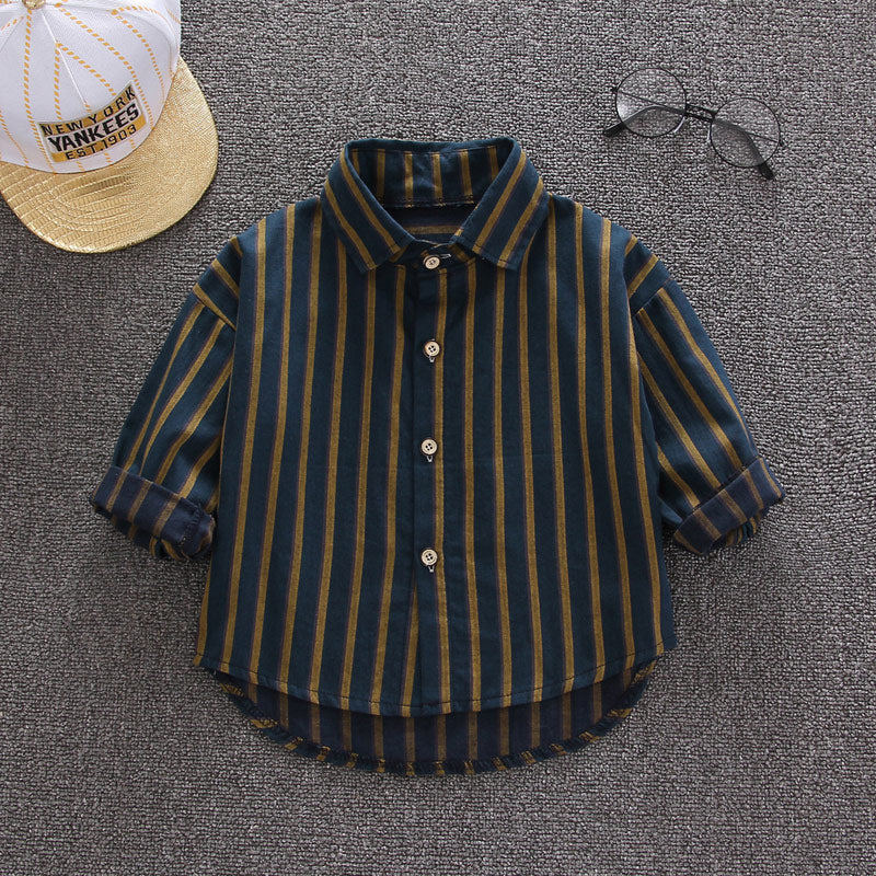 Boy's Plaid Shirt Baby Korean Style Loose Lapel Long Sleeve Plaid Shirt - Tokcobstore