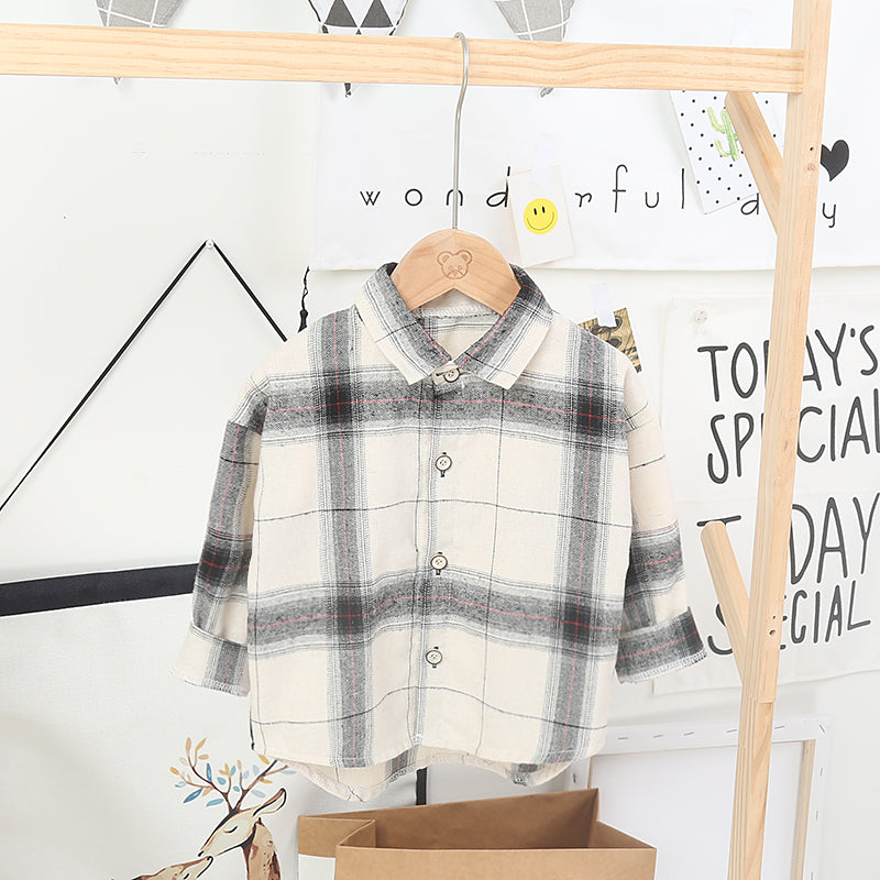 Boy's Plaid Shirt Baby Korean Style Loose Lapel Long Sleeve Plaid Shirt - Tokcobstore