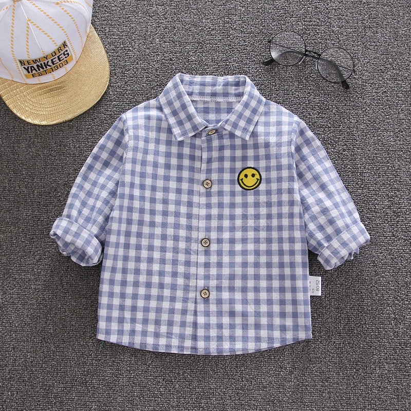 Boy's Plaid Shirt Baby Korean Style Loose Lapel Long Sleeve Plaid Shirt - Tokcobstore