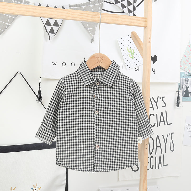 Boy's Plaid Shirt Baby Korean Style Loose Lapel Long Sleeve Plaid Shirt - Tokcobstore
