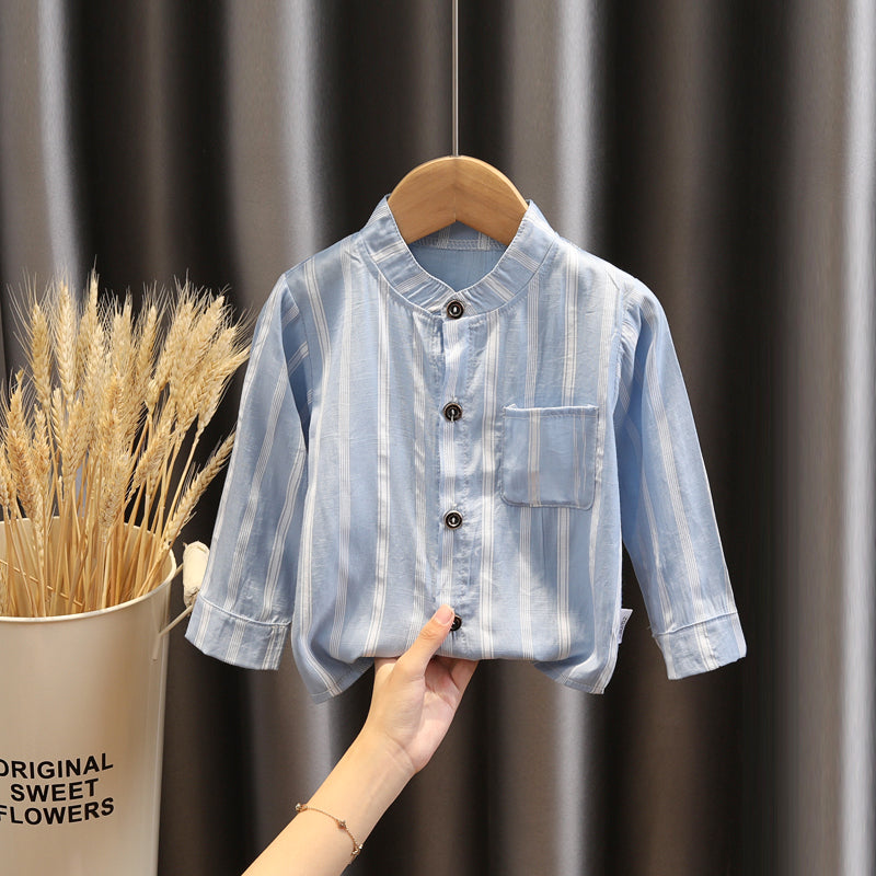 Boy's Plaid Shirt Baby Korean Style Loose Lapel Long Sleeve Plaid Shirt - Tokcobstore