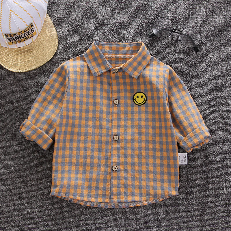Boy's Plaid Shirt Baby Korean Style Loose Lapel Long Sleeve Plaid Shirt - Tokcobstore