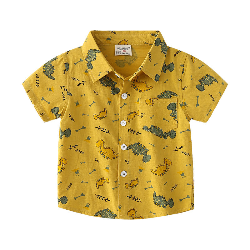 Summer Boys' Cotton Short-sleeved Shirt Soft Casual Style Lapel Design Cartoon Short-sleeved - Tokcobstore