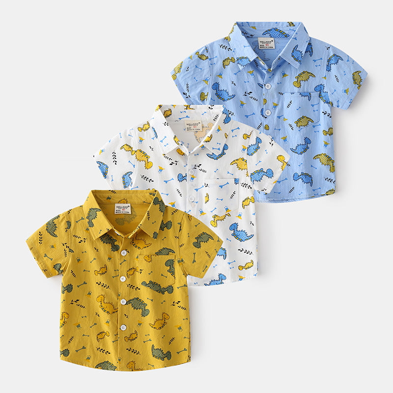 Summer Boys' Cotton Short-sleeved Shirt Soft Casual Style Lapel Design Cartoon Short-sleeved - Tokcobstore