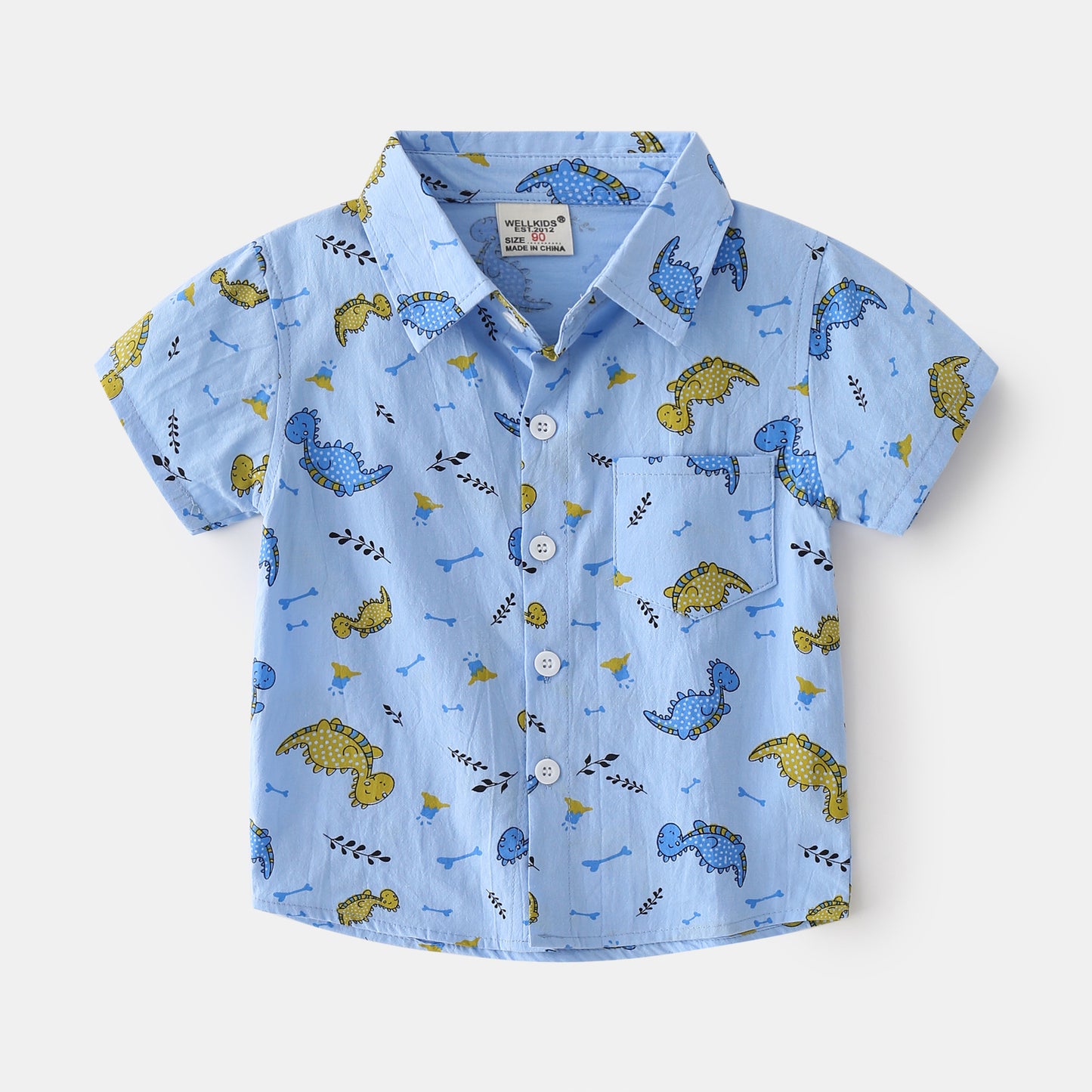 Summer Boys' Cotton Short-sleeved Shirt Soft Casual Style Lapel Design Cartoon Short-sleeved - Tokcobstore