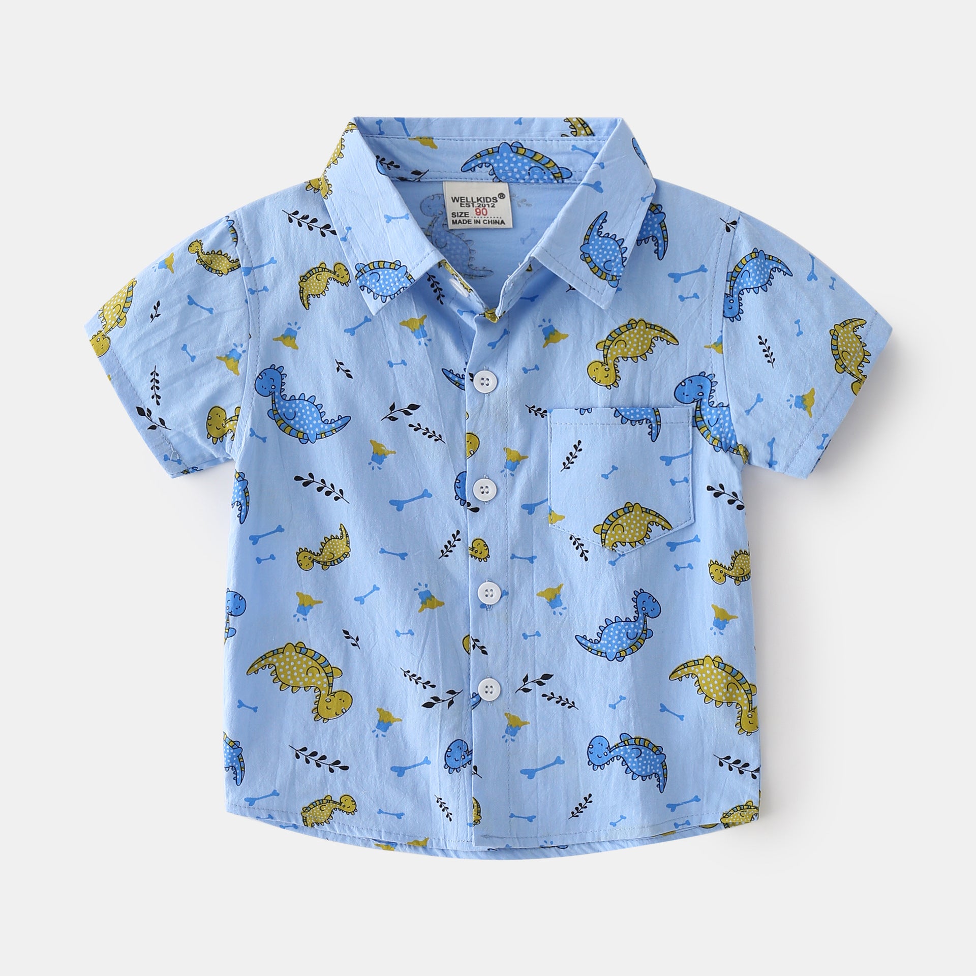 Summer Boys' Cotton Short-sleeved Shirt Soft Casual Style Lapel Design Cartoon Short-sleeved - Tokcobstore