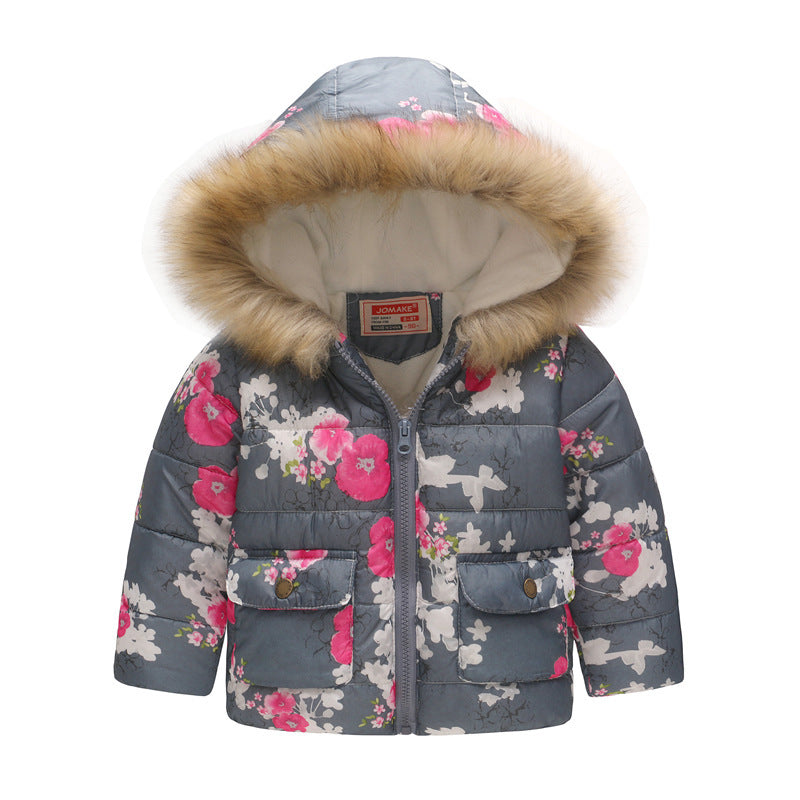 Printed hooded padded children's coat