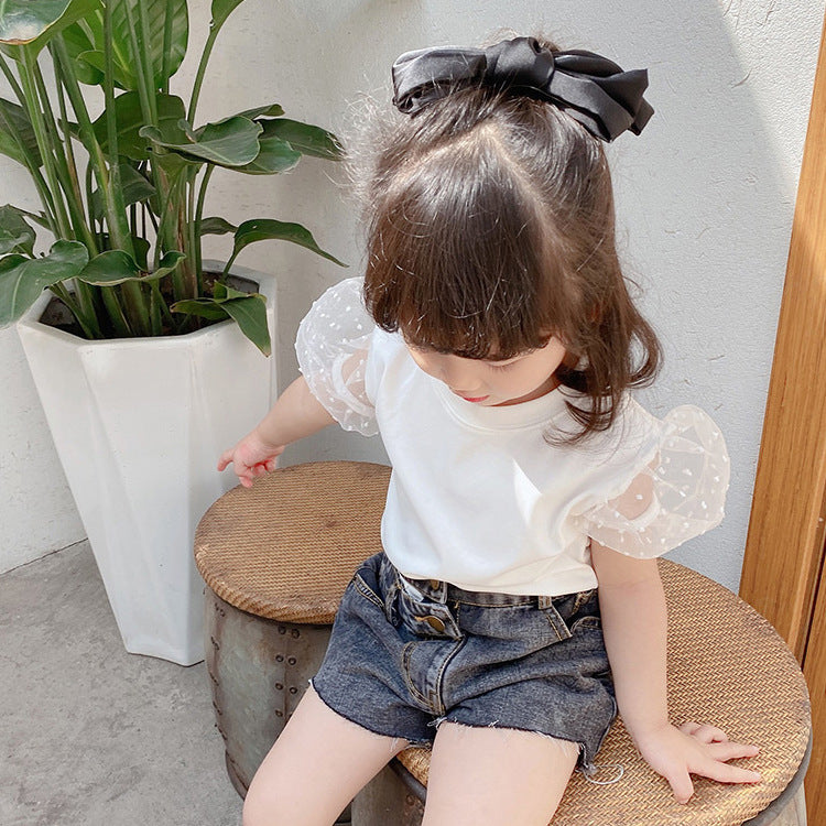 Wave Dot  Children's Trumpet Sleeve Top Bottoming Shirt - Tokcobstore