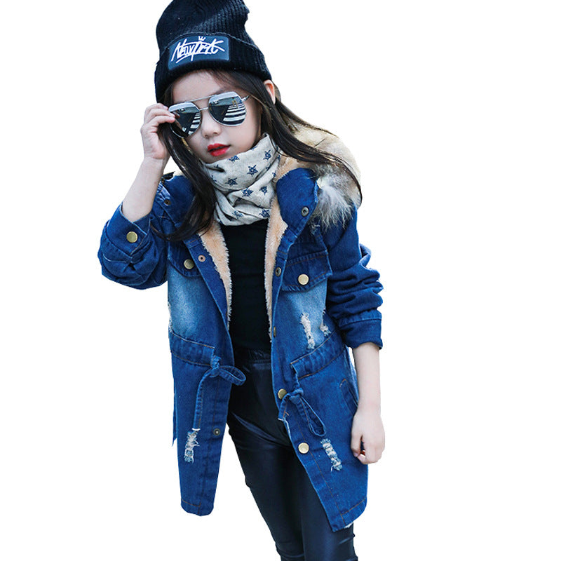 Denim trench coat with velvet padded waist - Tokcobstore