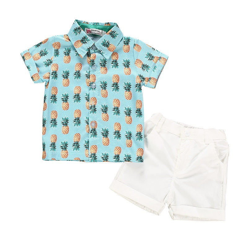 Summer New Boys Print Short-Sleeved Shirt And Shorts Suit - Tokcobstore