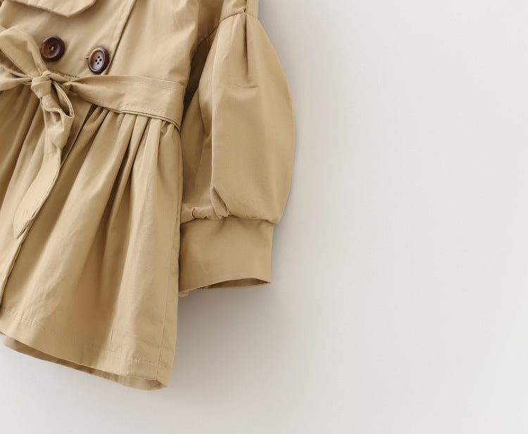Double-breasted button trench coat belt trench coat skirt - Tokcobstore