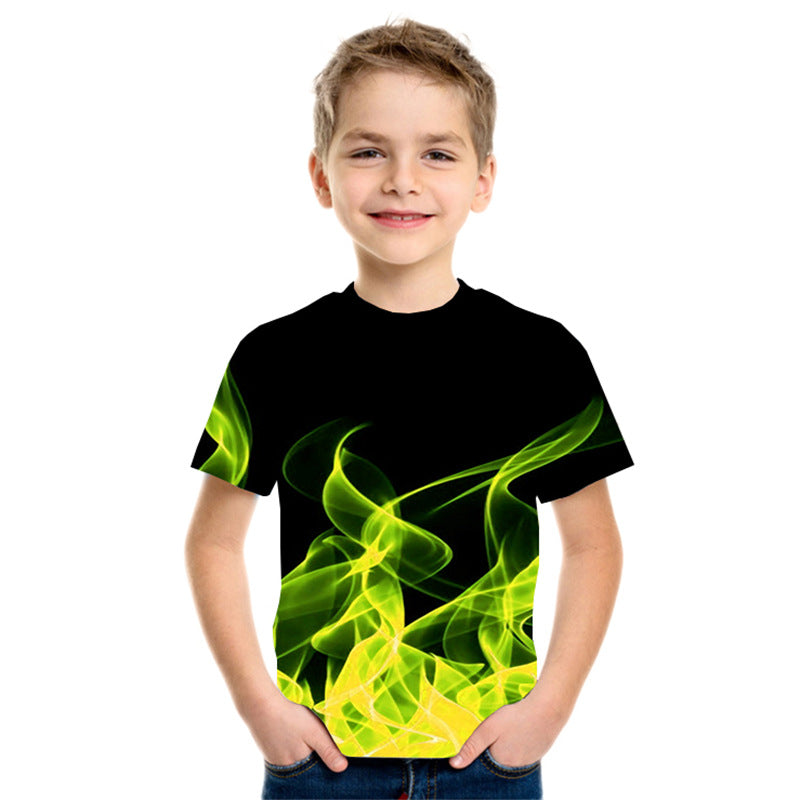 New Boys' Three-color Flame 3D Printed Short-sleeved T-shirt