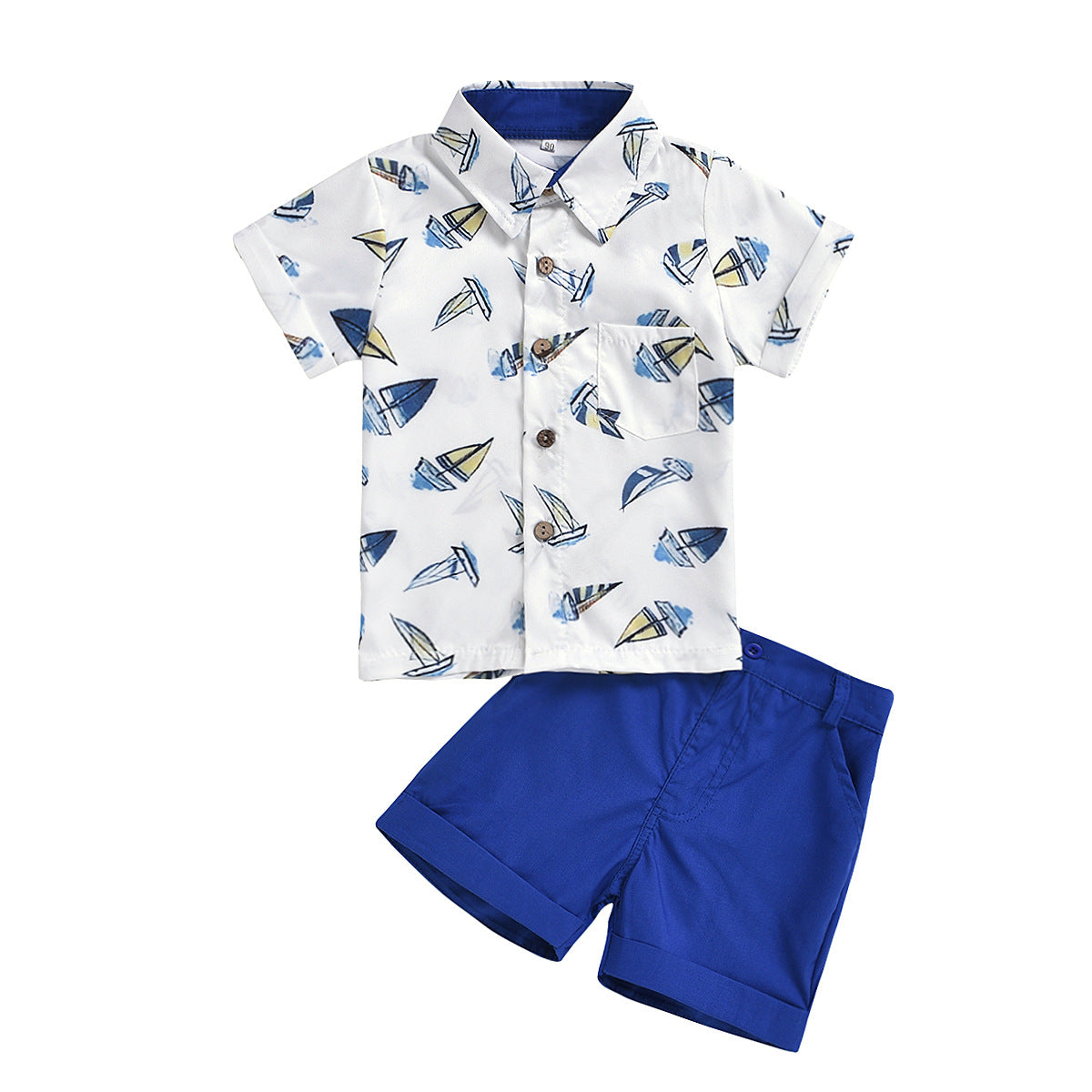 Summer Sailing Print Short-sleeved Shirt Suit Children's Shirt Shorts - Tokcobstore