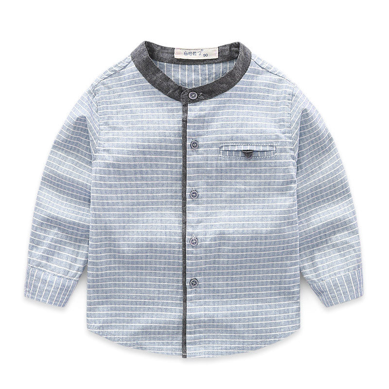 Long-sleeved Shirt, Children's Shirt, Baby Stand-up Collar Striped Clothes