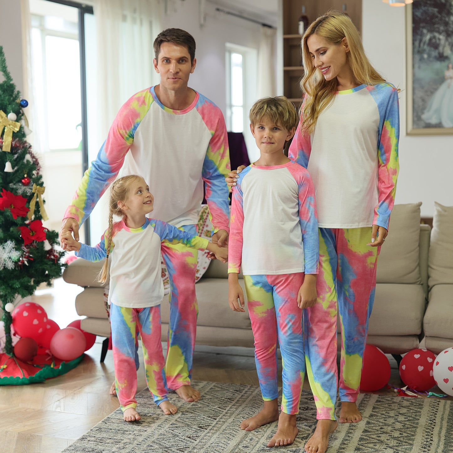 Christmas Tie-dye Printed Long-sleeved Pajamas Two-piece Parent-child Set