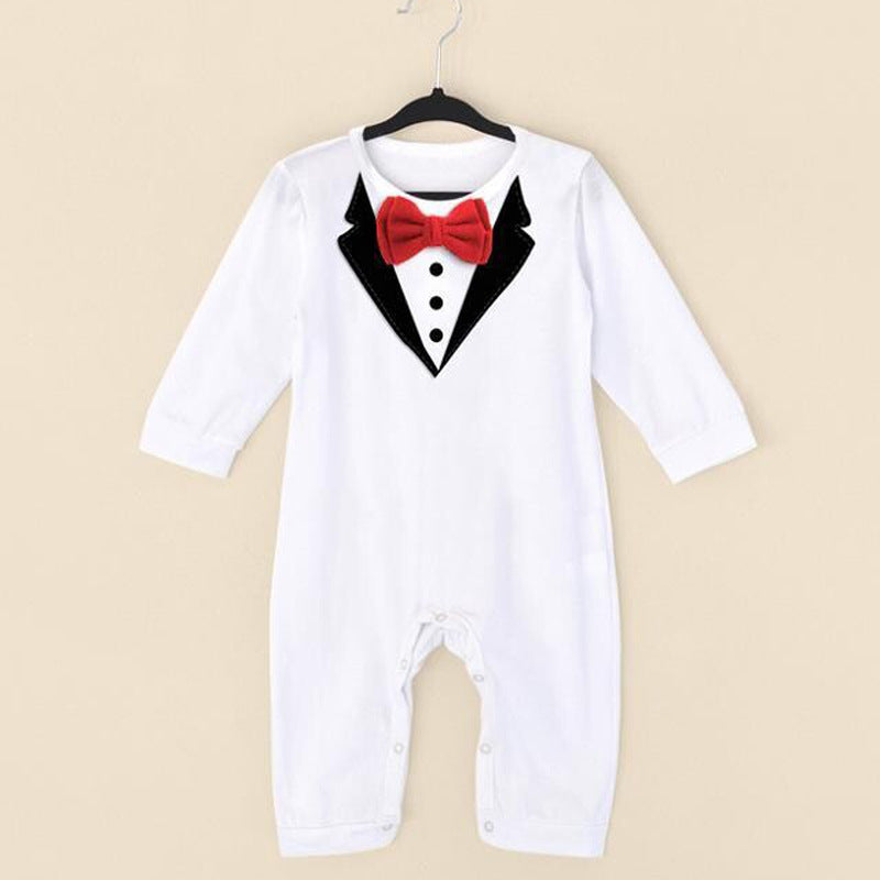 Boys Bow Tie Gentleman Long Sleeve Romper