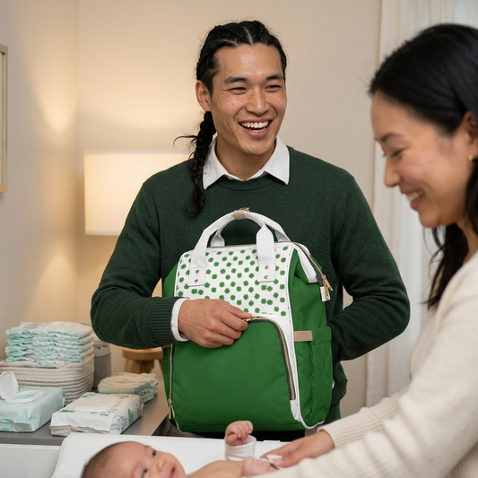 Clover Diaper Backpack — Multifunctional Baby Bag with Shamrock Print
