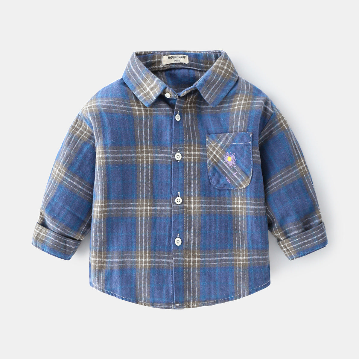 Boys new plaid car lapel long sleeve shirt - Tokcobstore