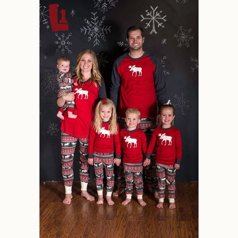 Christmas elk print family pajamas