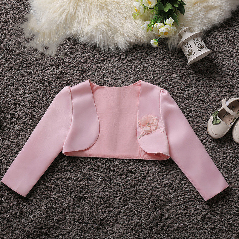 Girls' Long-Sleeved Dress Cardigan Children'S Princess Dress With Shawl Flower Girl Wedding Cloak - Tokcobstore