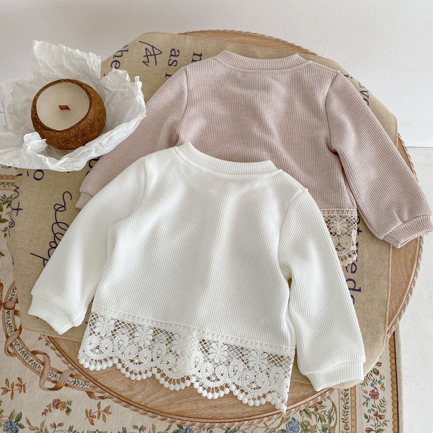 Autumn Baby Round Neck Lace Long-sleeved Jacket Knitted Cardigan - Tokcobstore