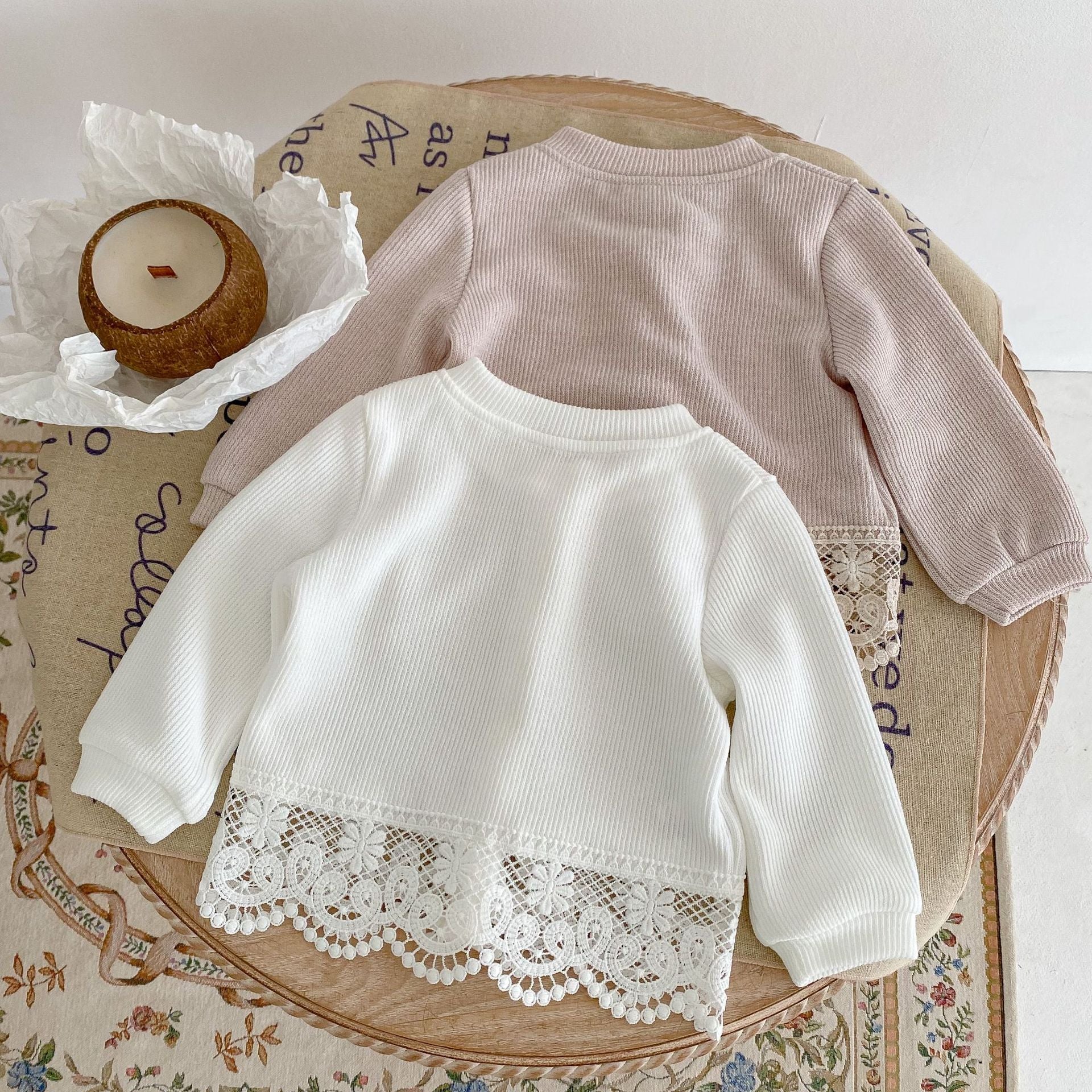 Autumn Baby Round Neck Lace Long-sleeved Jacket Knitted Cardigan - Tokcobstore