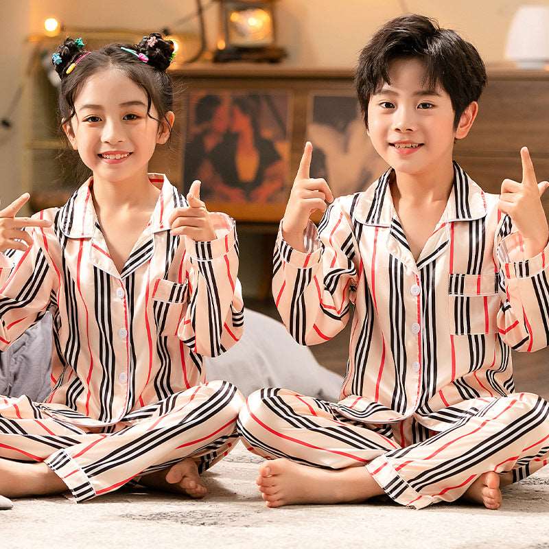 Pajamas Girls Boys And Girls Ice Silk Middle And Large Children's Homewear Set