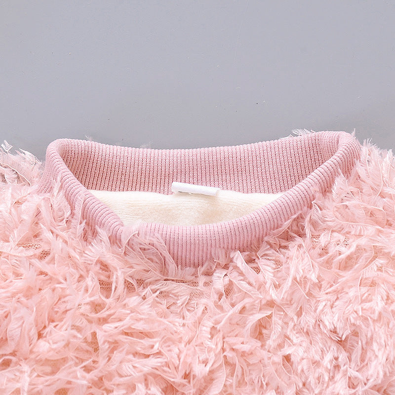 Princess Style Feather Tassel Candy Thickened Children's Sweater