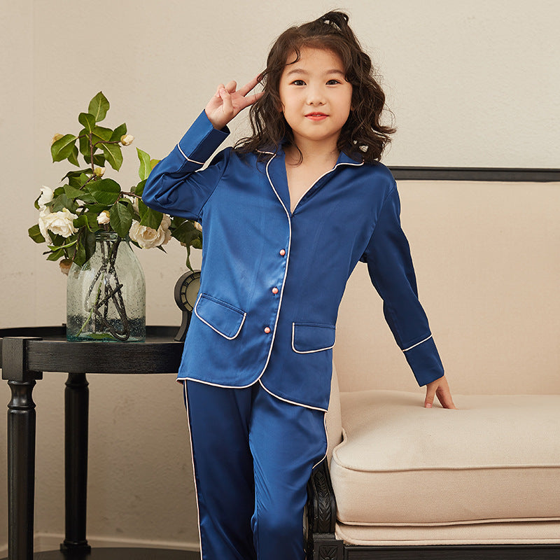 Thin Children's Loungewear Long Sleeve Silk Pajamas Summer Boys 'and Girls' Pajamas Suit - Tokcobstore