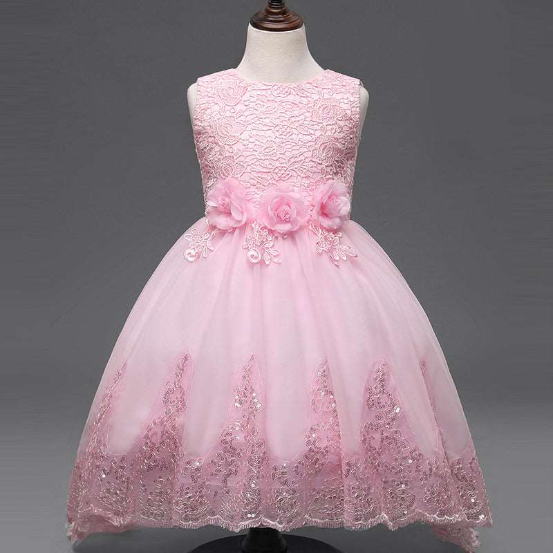 2021 new spring flowers flower girl dress Princess Dress Girls wedding dress skirt trailing sequins wholesale