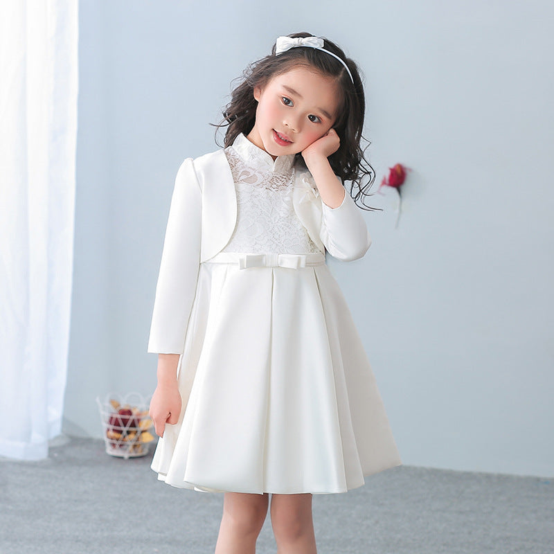 Girls' Long-Sleeved Dress Cardigan Children'S Princess Dress With Shawl Flower Girl Wedding Cloak - Tokcobstore