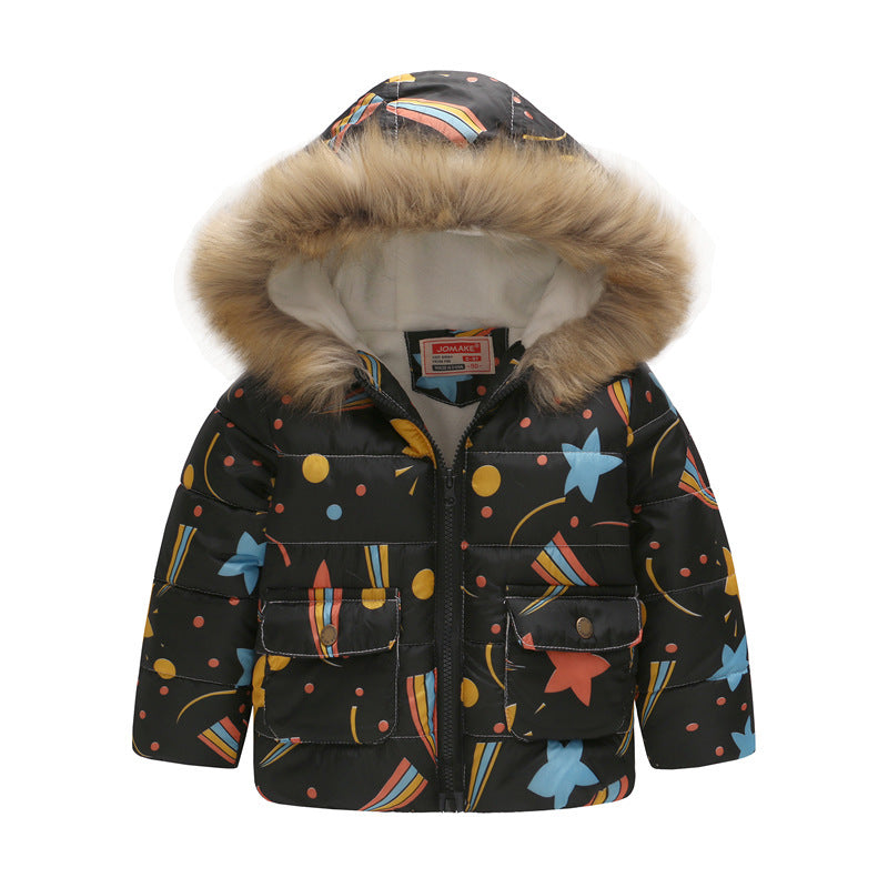 Printed hooded padded children's coat