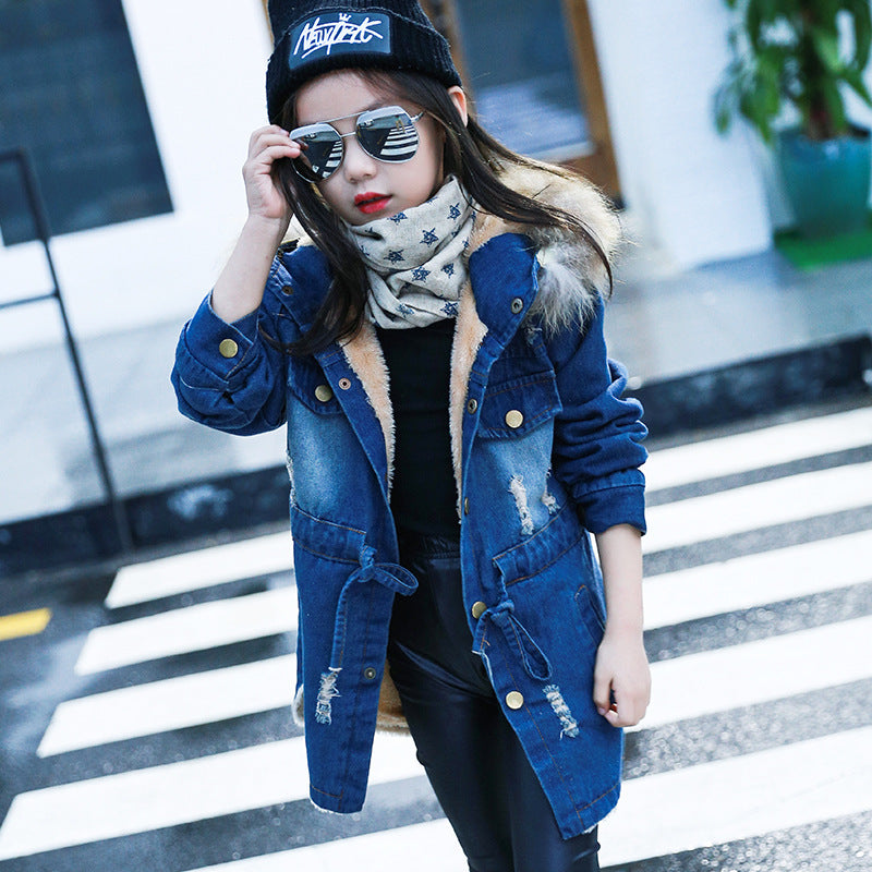 Denim trench coat with velvet padded waist - Tokcobstore