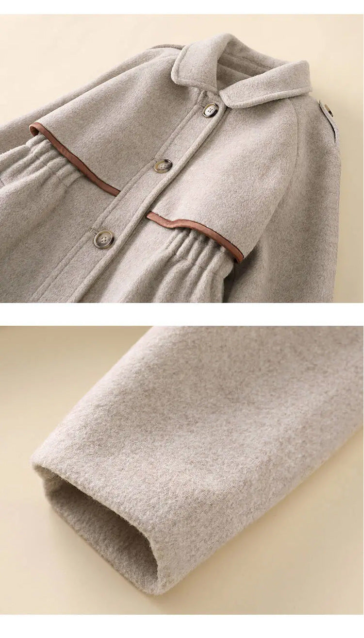 Older Children's Solid Color Woolen Coat, British Fashion Mid-length Coat, Waist Thickened - Tokcobstore