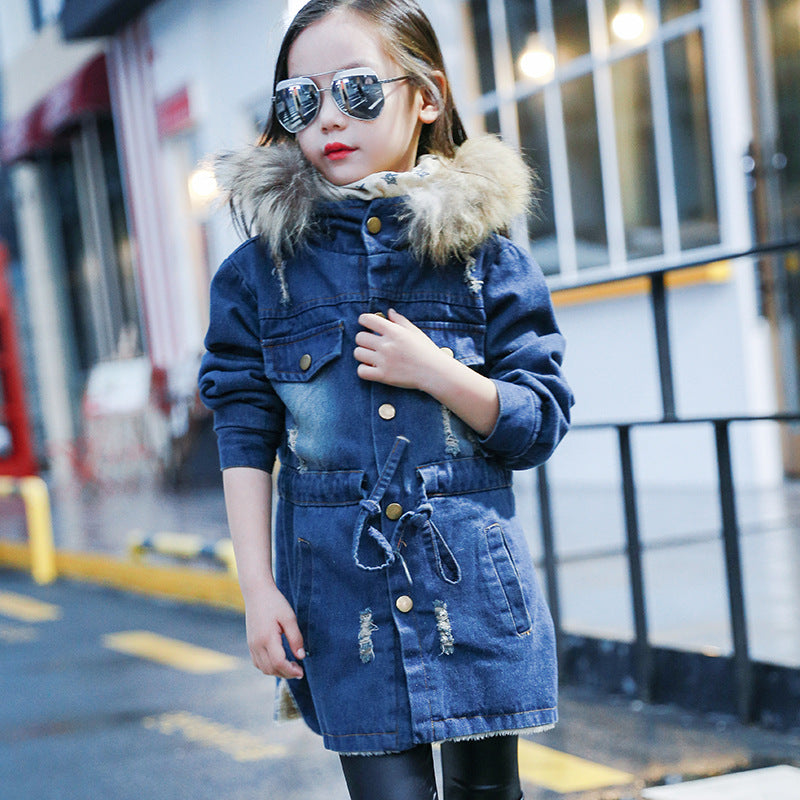 Denim trench coat with velvet padded waist - Tokcobstore