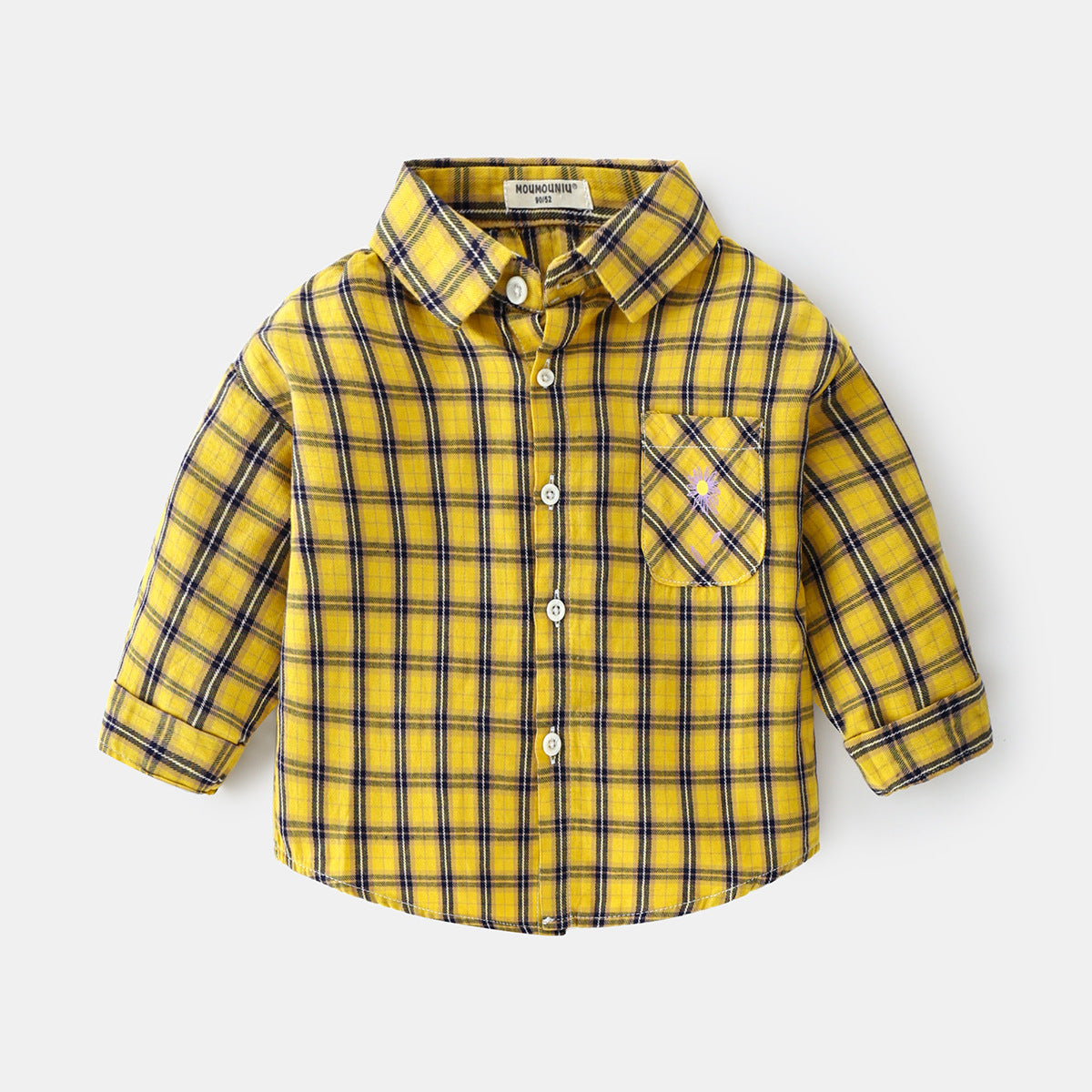 Boys new plaid car lapel long sleeve shirt - Tokcobstore