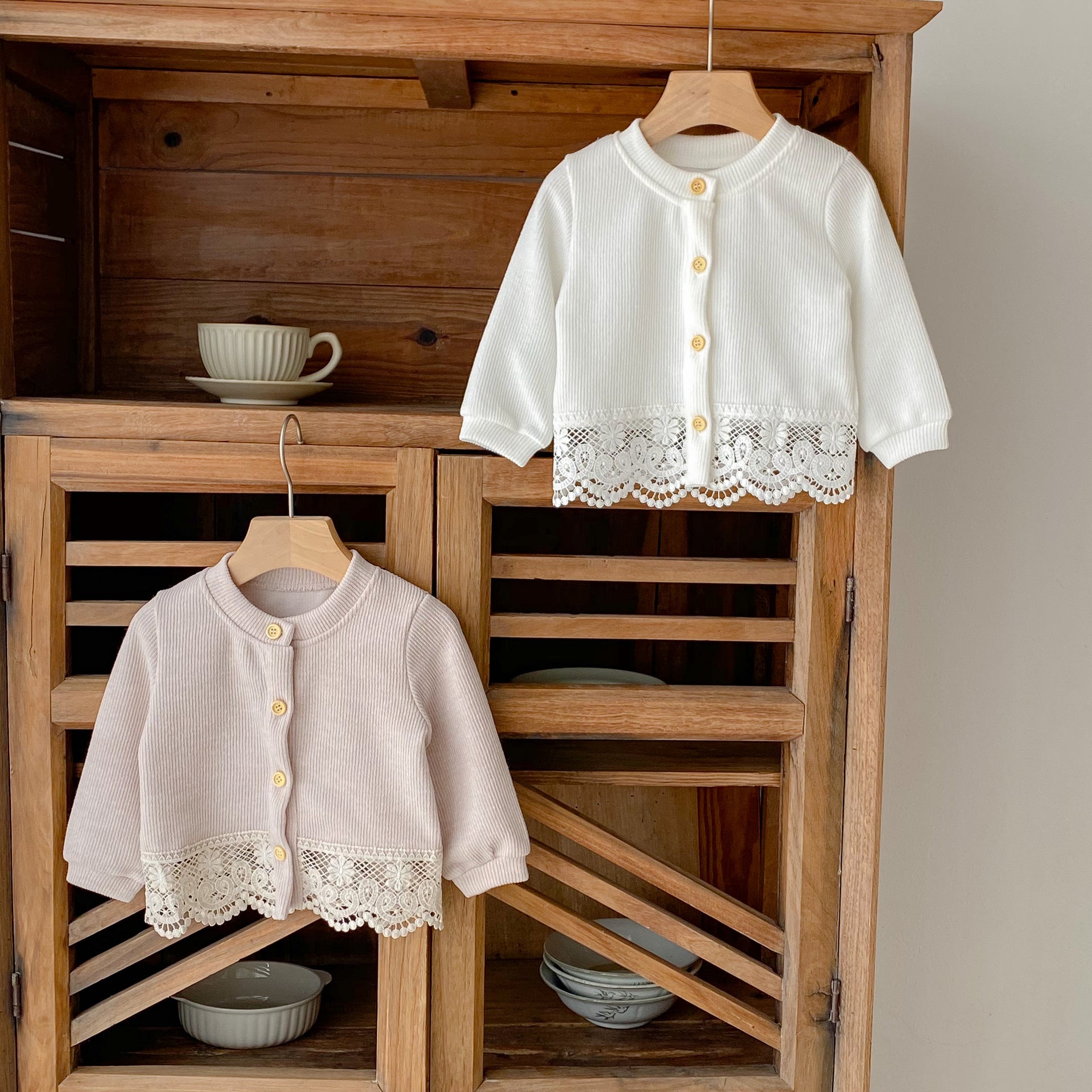 Autumn Baby Round Neck Lace Long-sleeved Jacket Knitted Cardigan - Tokcobstore