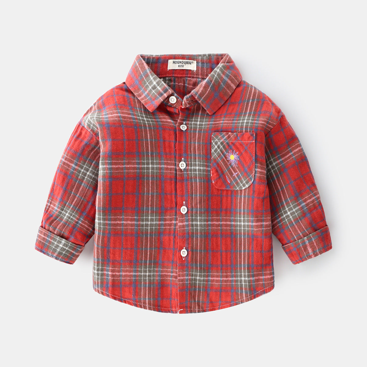 Boys new plaid car lapel long sleeve shirt - Tokcobstore