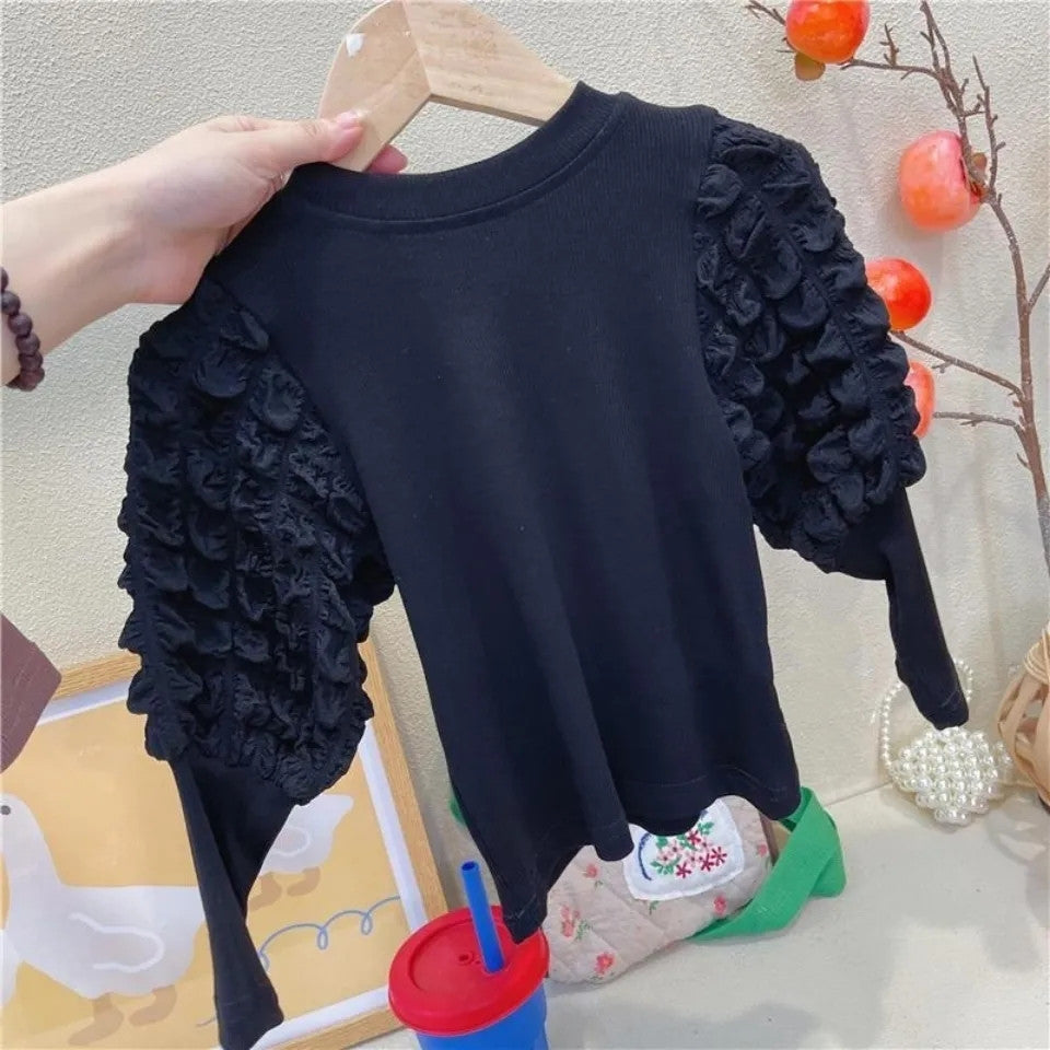 New White Shirt Top With Bubble Sleeves - Tokcobstore