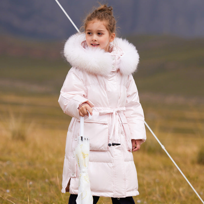 Girls' Fashion Simple Mid-length Thick Coat