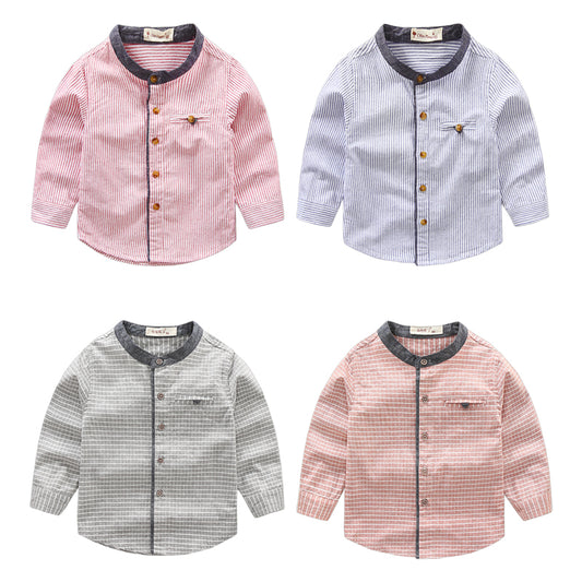 Long-sleeved Shirt, Children's Shirt, Baby Stand-up Collar Striped Clothes