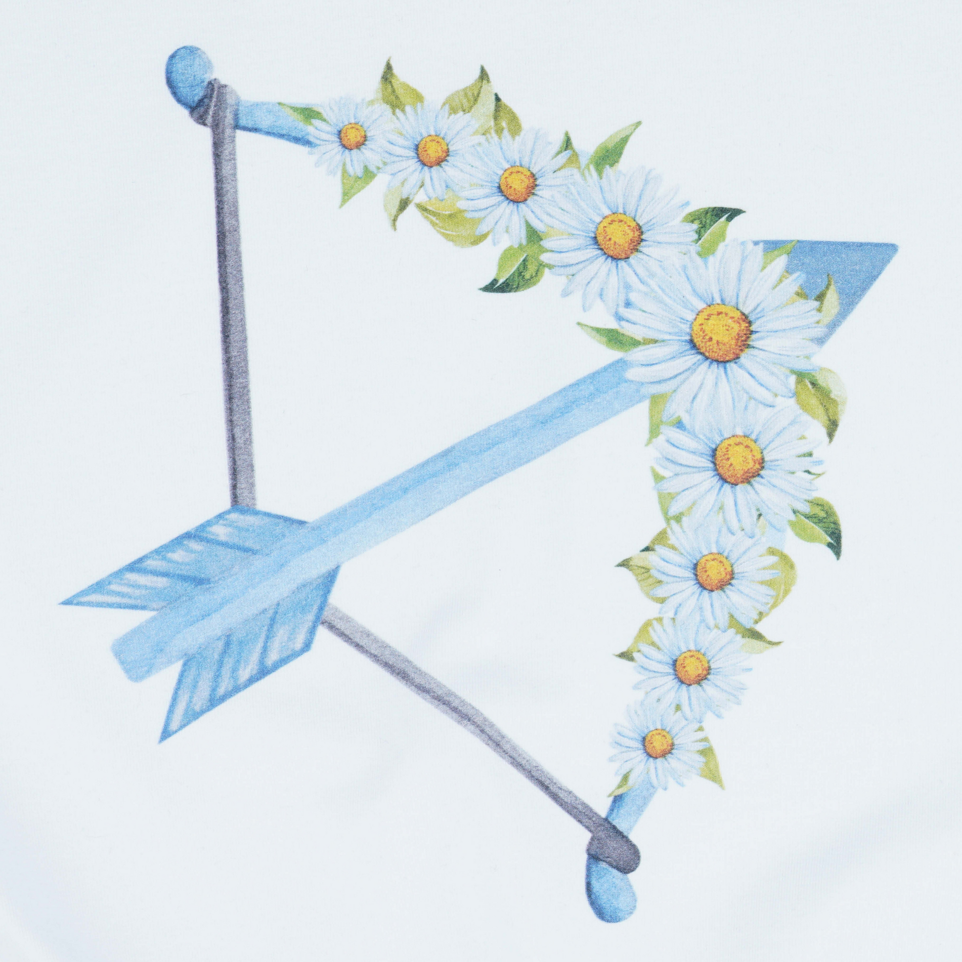 Arrow Flower Girls Casual Set featuring a blue arrow adorned with daisies on a white background.