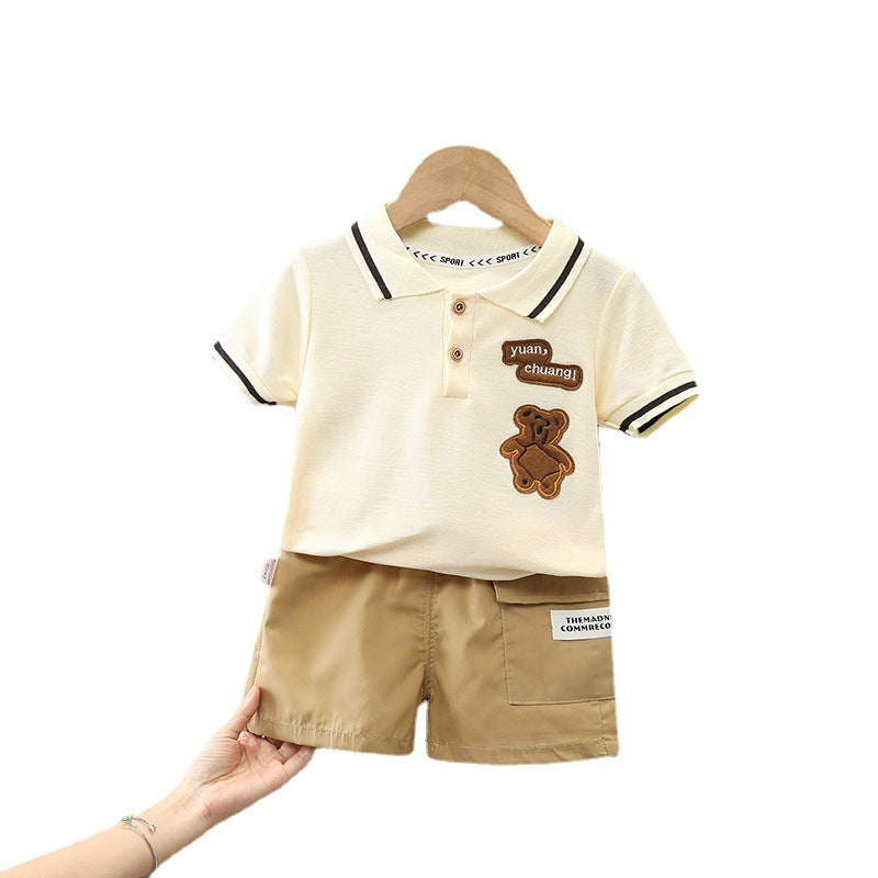 Boys Summer Suit Summer New Children's Boys' Fashion Short-sleeved Cartoon Shirt Two-piece Set - Tokcobstore