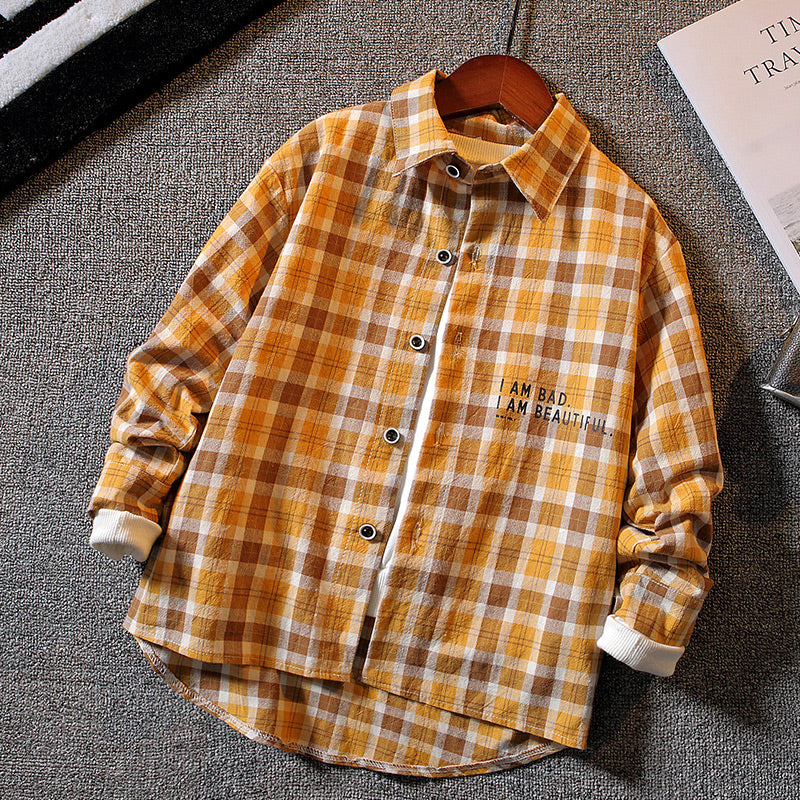 Boys' Long-sleeved Plaid Shirt Casual Trendy And Handsome - Tokcobstore